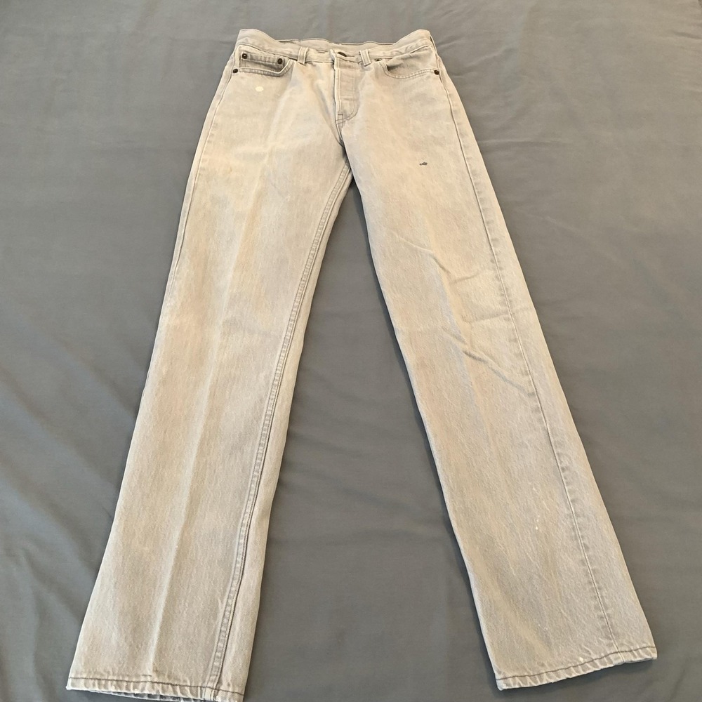 Vintage Levis 501 Jeans Mens 30x34 Light Wash Blue Straight Paint Stain USA 90s